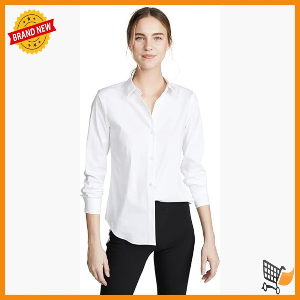 Luxe Poplin Button Down Blouse Fitted Long Sleeve Collared Shirt